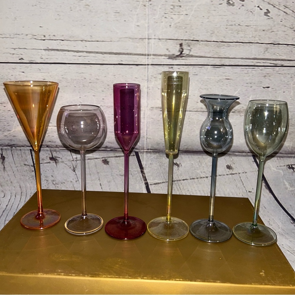 Set of 6 multicolor long stemmed cordial glasses